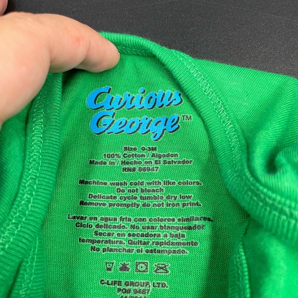 Curious George green 0-3 months Monkey fun Christmas themed one piece - Picture 2 of 3